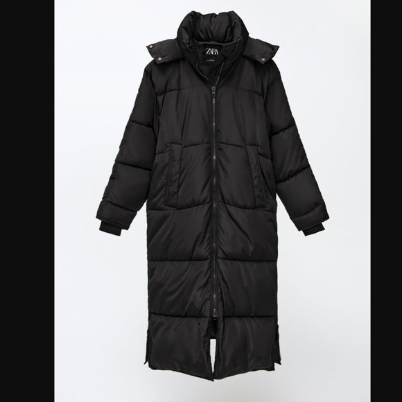 ZARA WOMEN NEW EXTRA-LONG WATER-REPELLENT PUFFER COAT BLACK 4391/700 BLOGGERS - Picture 10 of 15